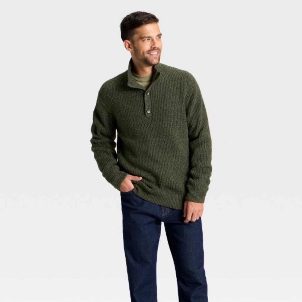 Mock Neck Button Sweater - Goodfellow & Com Olive Green